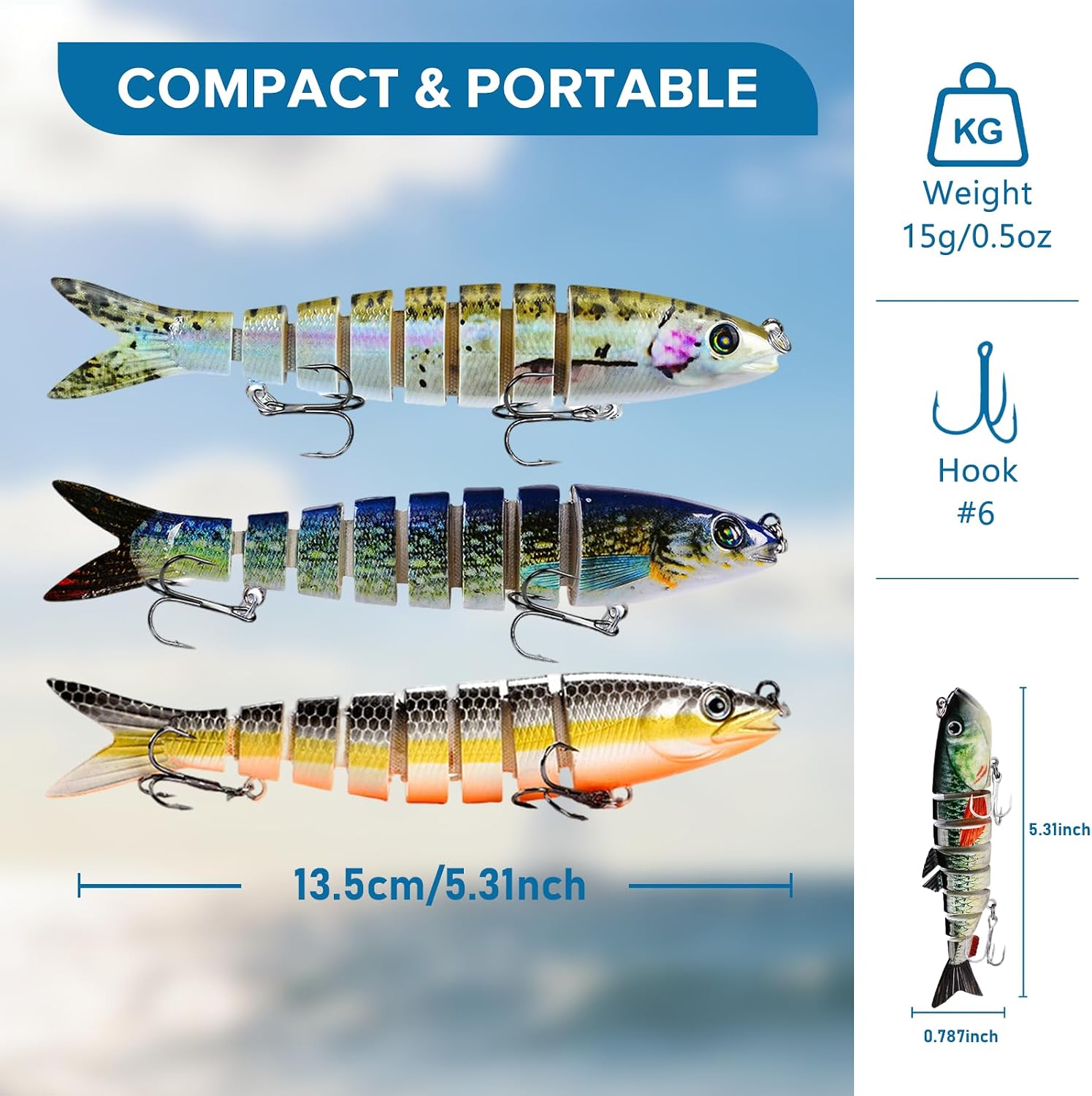 Keenjorika Fishing Lures Multi Jointed Fish Fishing Kits - dimensions and size guide